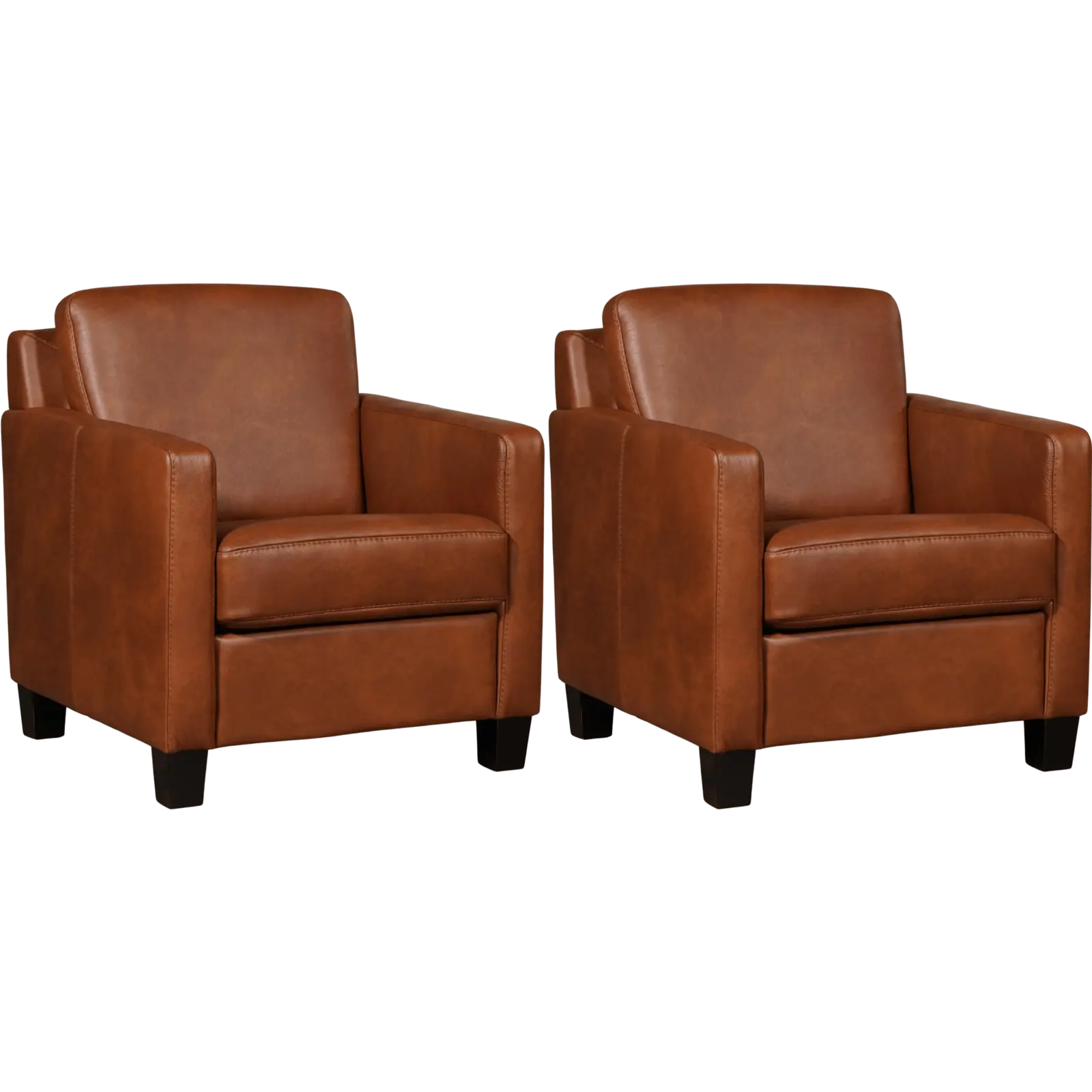 afbeelding van Set van 2 Leren fauteuils Smart - Granada Savannah (cognac) - Poten hout zwart