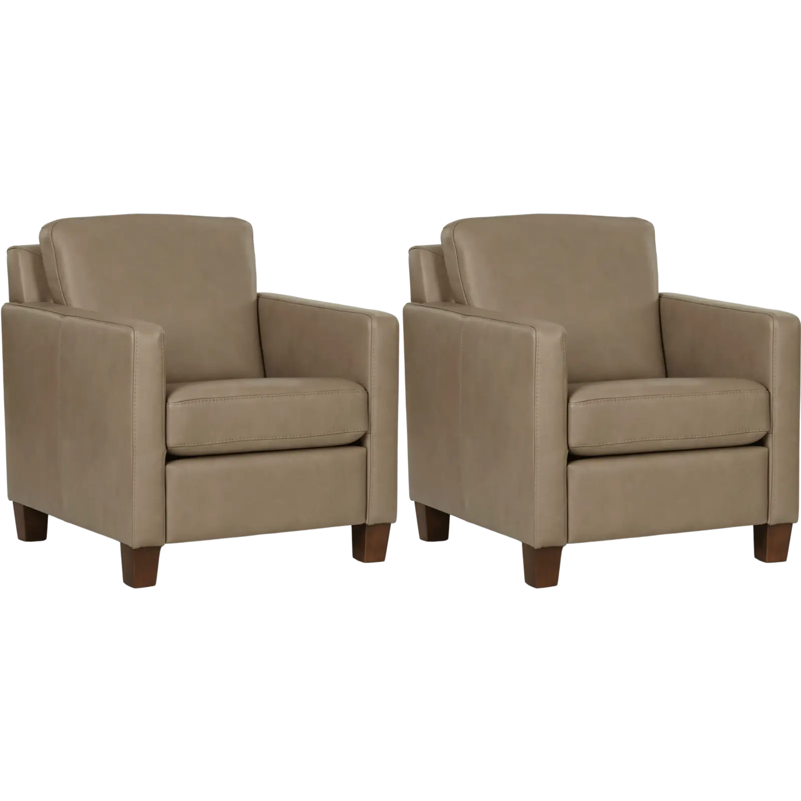 afbeelding van Set van 2 Leren fauteuils Smart - Granada Taupe (taupe/bruin) - Poten hout bruin