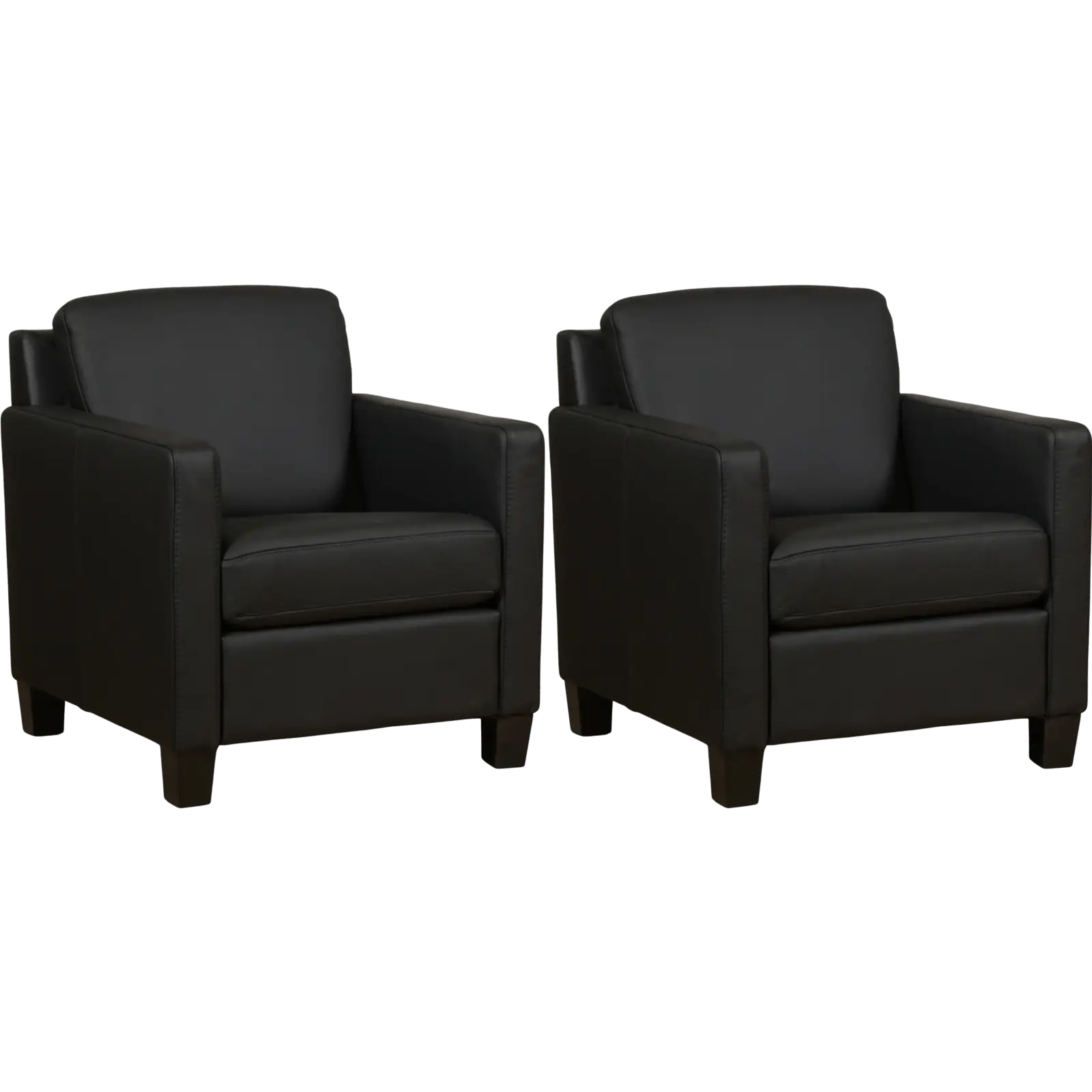 afbeelding van Set van 2 Leren fauteuils Smart - Hermes Nero (zwart) - Poten hout zwart