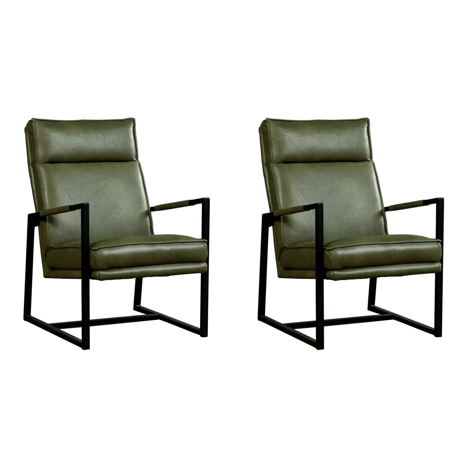 afbeelding van Set van 2 Leren fauteuils Square - Granada Moss (olijf/groen)