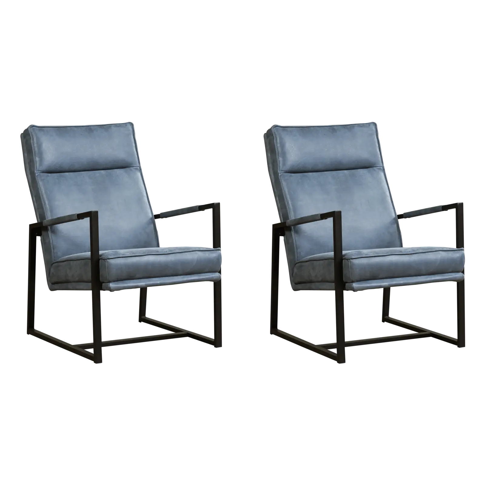 afbeelding van Set van 2 Leren fauteuils Square - Kenia Denim (blauw)