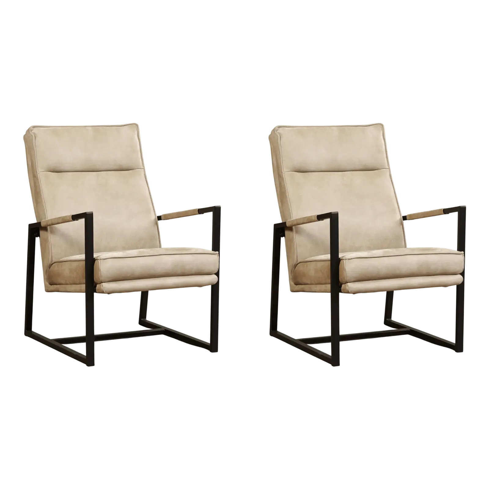 afbeelding van Set van 2 Leren fauteuils Square - Kenia Taupe (taupe/bruin)