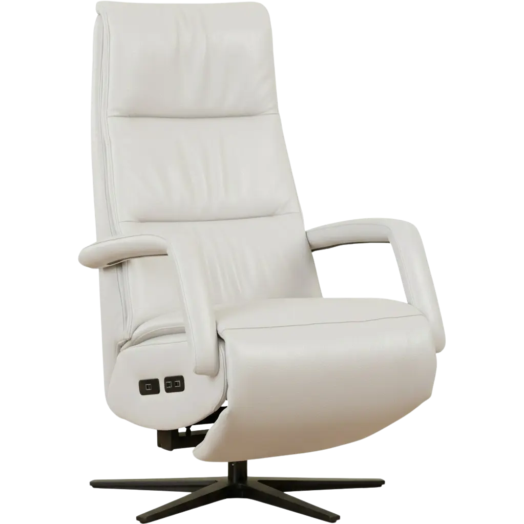 afbeelding van Leren relaxfauteuil met hartbalans Calm - Toledo Purewhite (wit) - large - stervoet zwart (breed)