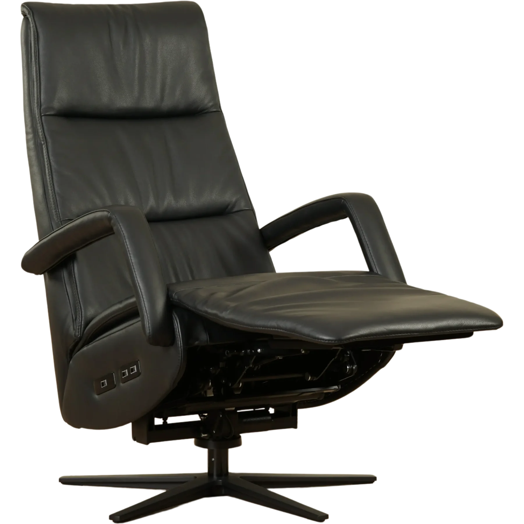 afbeelding van Leren elektrisch relaxfauteuil Calm - Massif Nero (zwart) - extra large - stervoet zwart (breed)