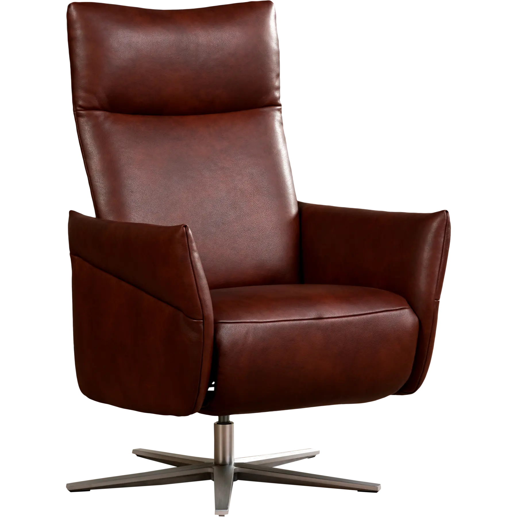 afbeelding van Leren relaxfauteuil Ease - Granada Cognac (donkercognac) - Large (zithoogte 49cm) - Stervoet RVS