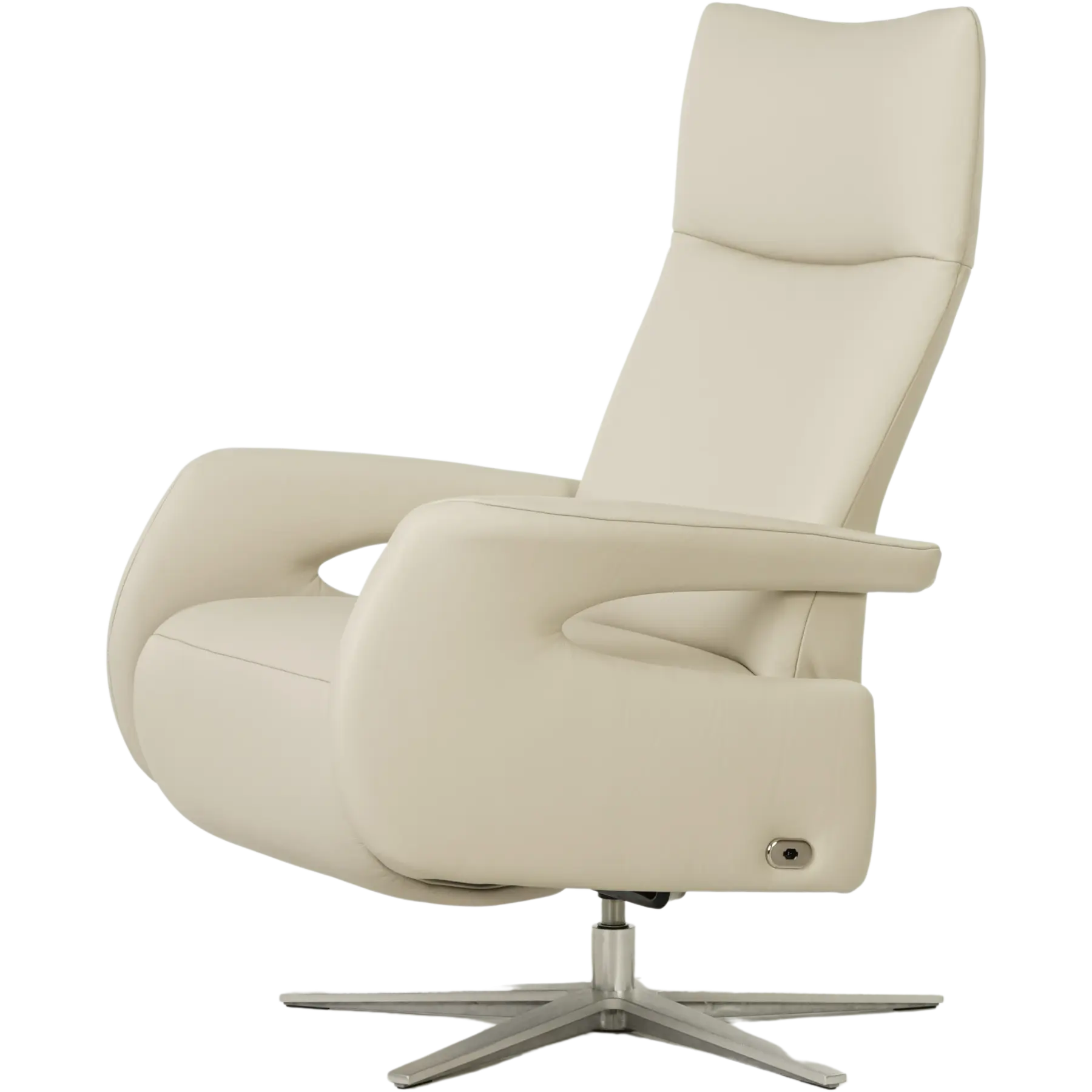 afbeelding van Leren relaxfauteuil Vibe elektrisch - Massif Ecru (crème) - Medium (zithoogte 46cm) - Stervoet RVS