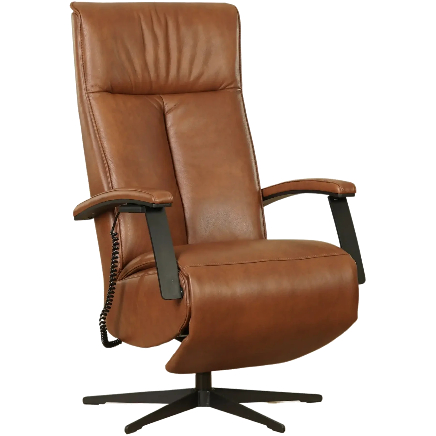 afbeelding van Leren elektrisch relaxfauteuil Pure - Granada Savannah (cognac) - large - stervoet zwart (slank)