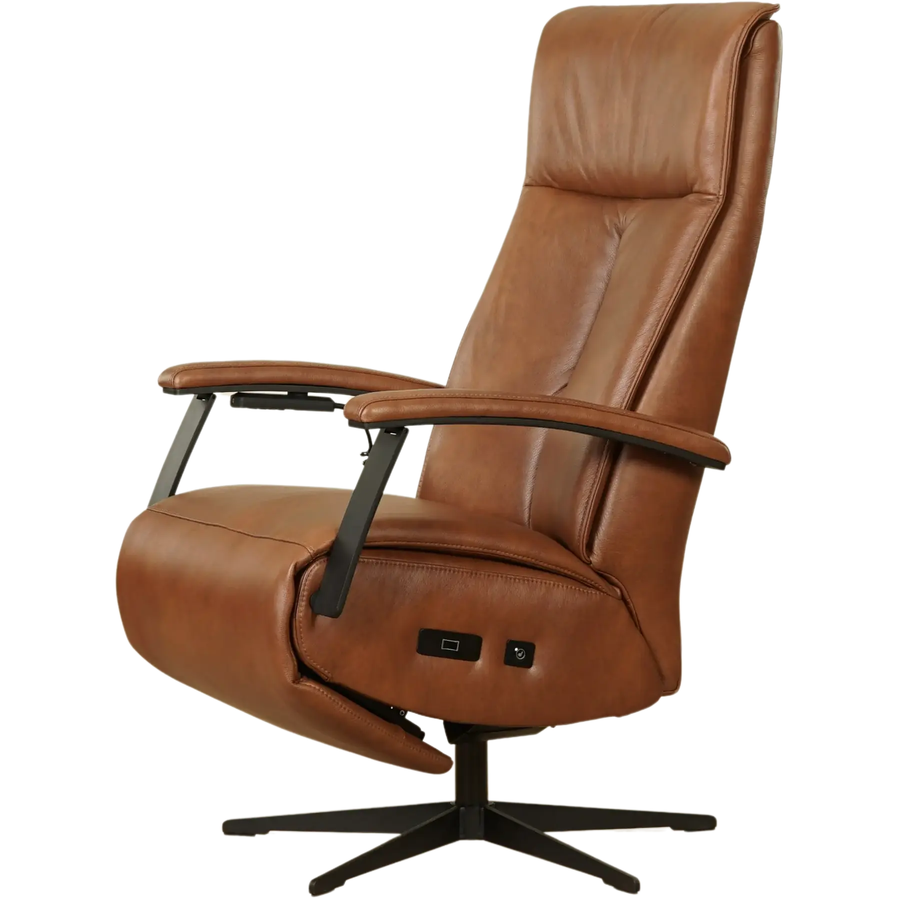 afbeelding van Leren elektrisch relaxfauteuil Pure - Granada Savannah (cognac) - large - stervoet zwart (slank)