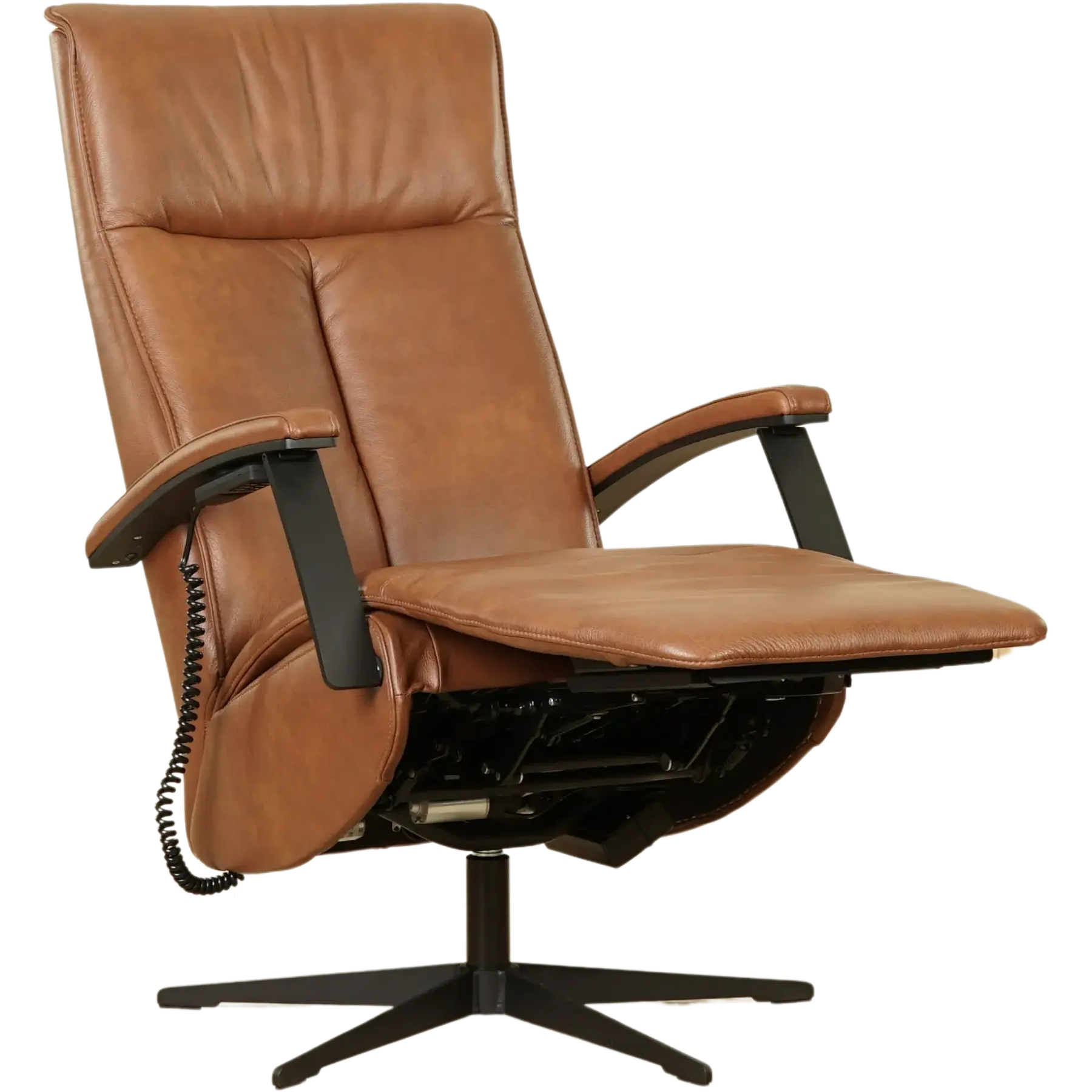 afbeelding van Leren elektrisch relaxfauteuil Pure - Granada Savannah (cognac) - large - stervoet zwart (slank)