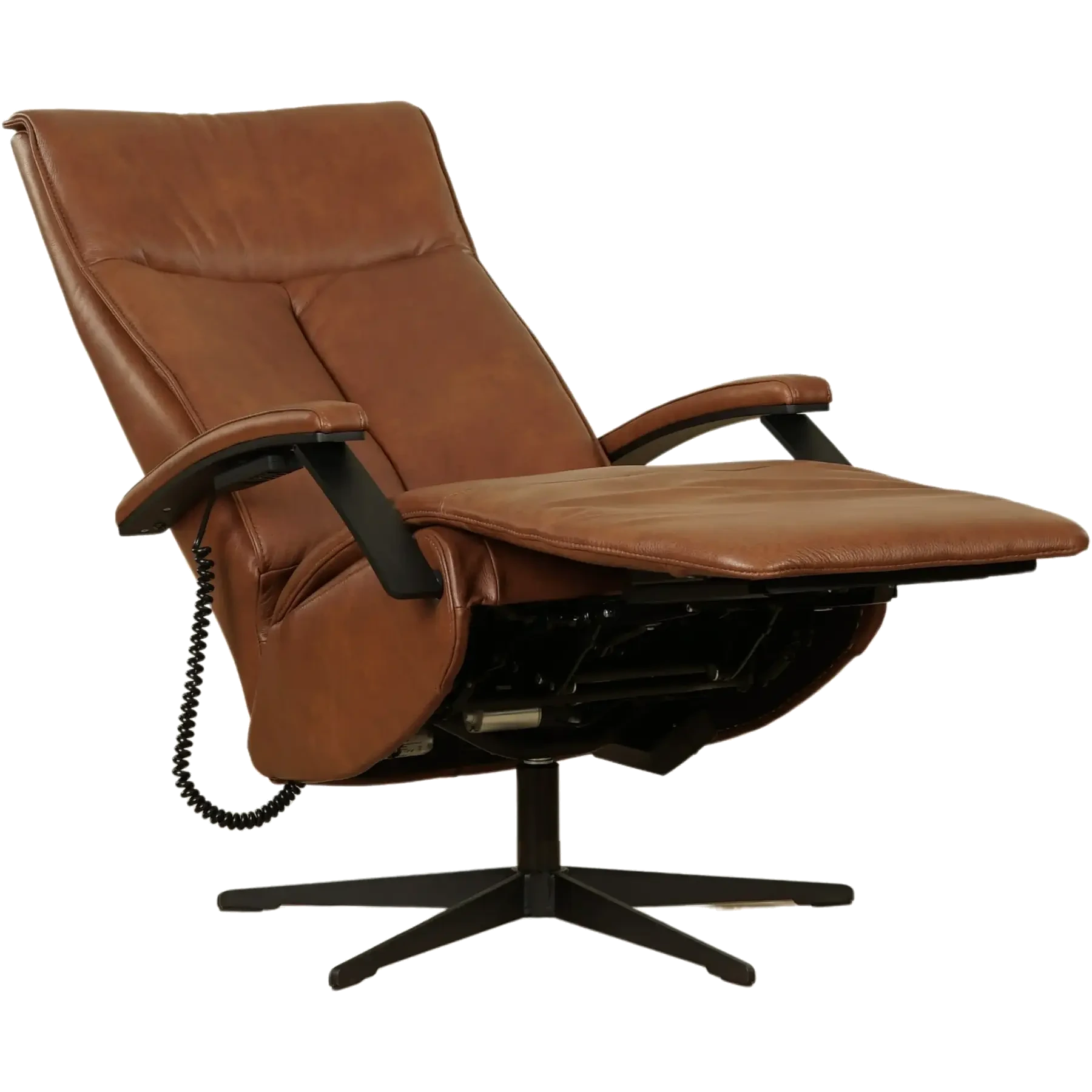 afbeelding van Leren elektrisch relaxfauteuil Pure - Granada Savannah (cognac) - large - stervoet zwart (slank)