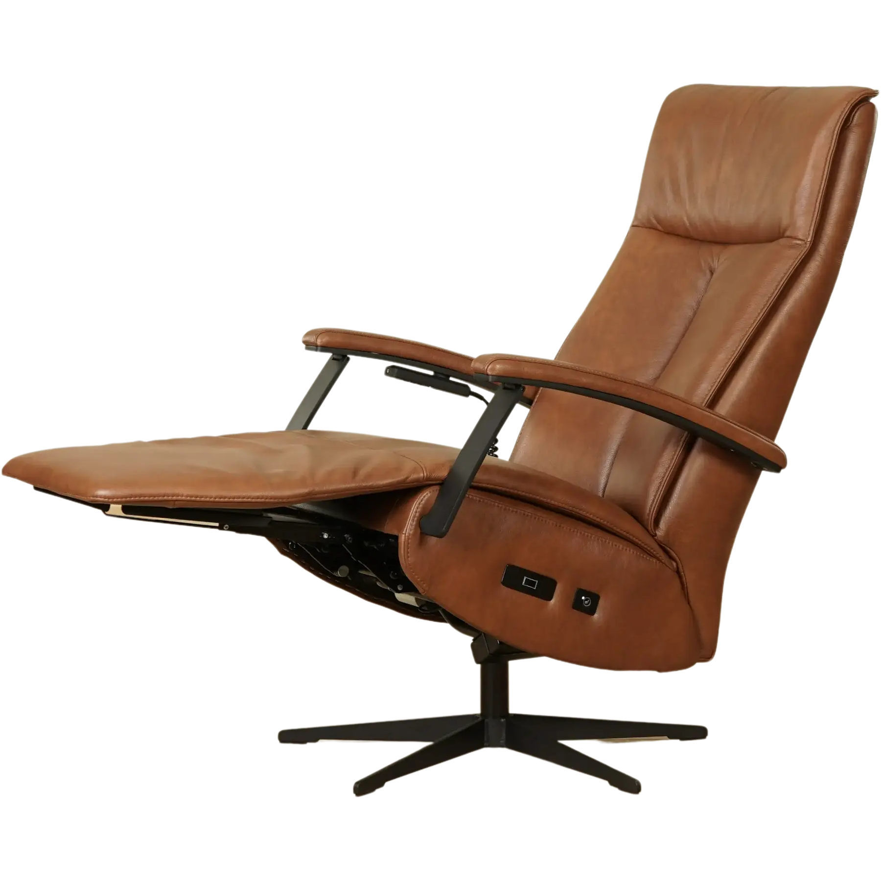 afbeelding van Leren elektrisch relaxfauteuil Pure - Granada Savannah (cognac) - large - stervoet zwart (slank)