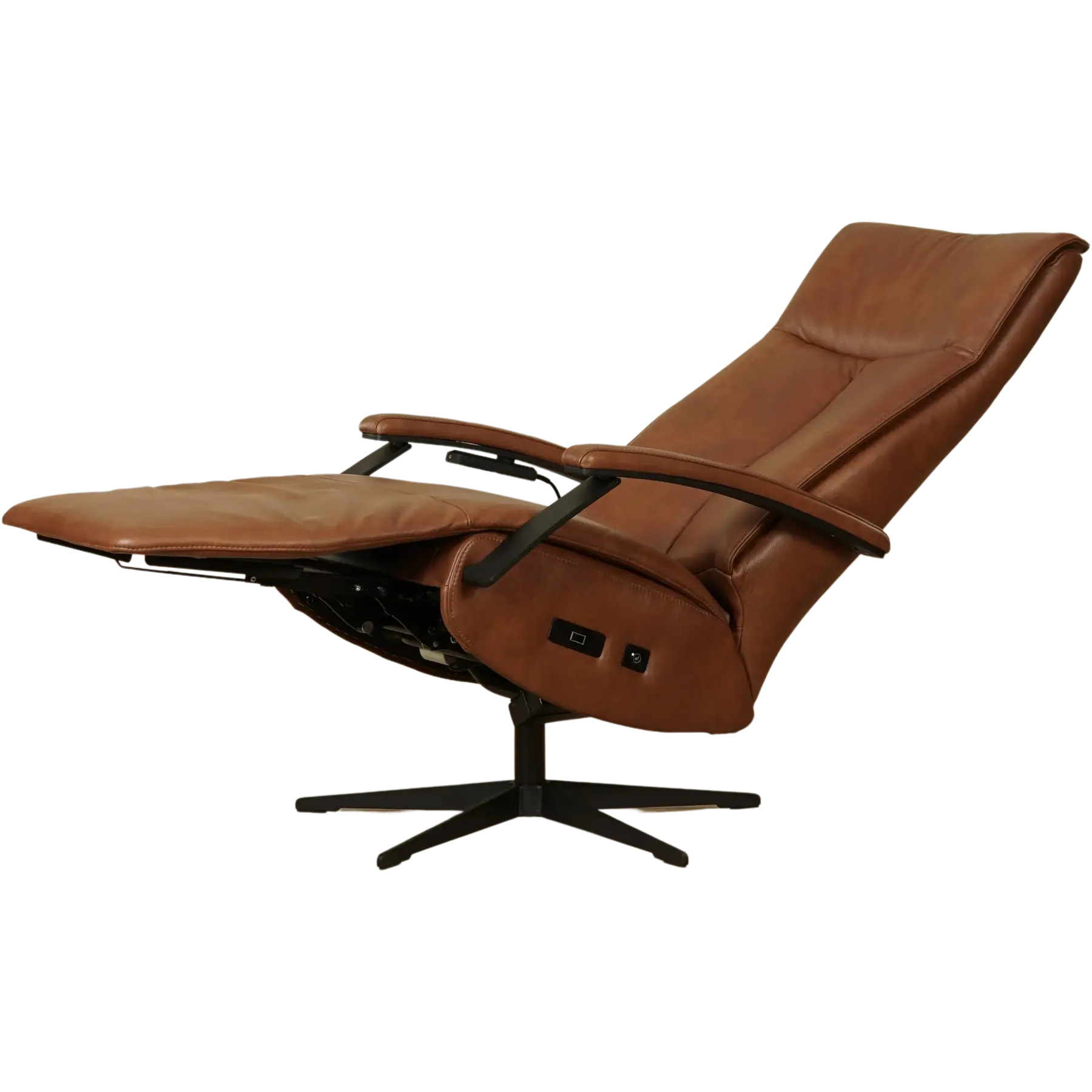 afbeelding van Leren elektrisch relaxfauteuil Pure - Granada Savannah (cognac) - large - stervoet zwart (slank)