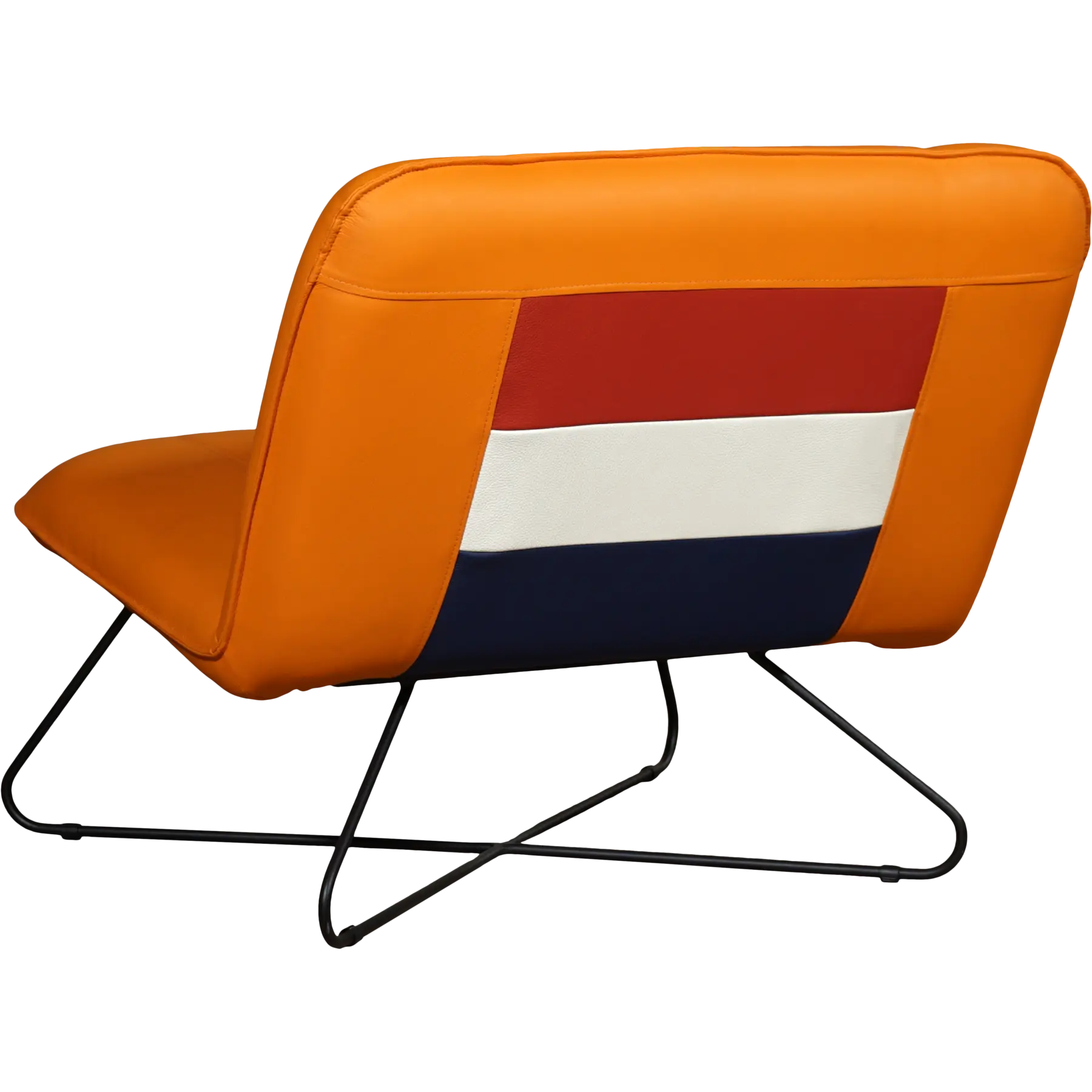 afbeelding van Oranje leren design stoel zonder armleuning - Loveseat - Oranje met Nederlandse vlag
