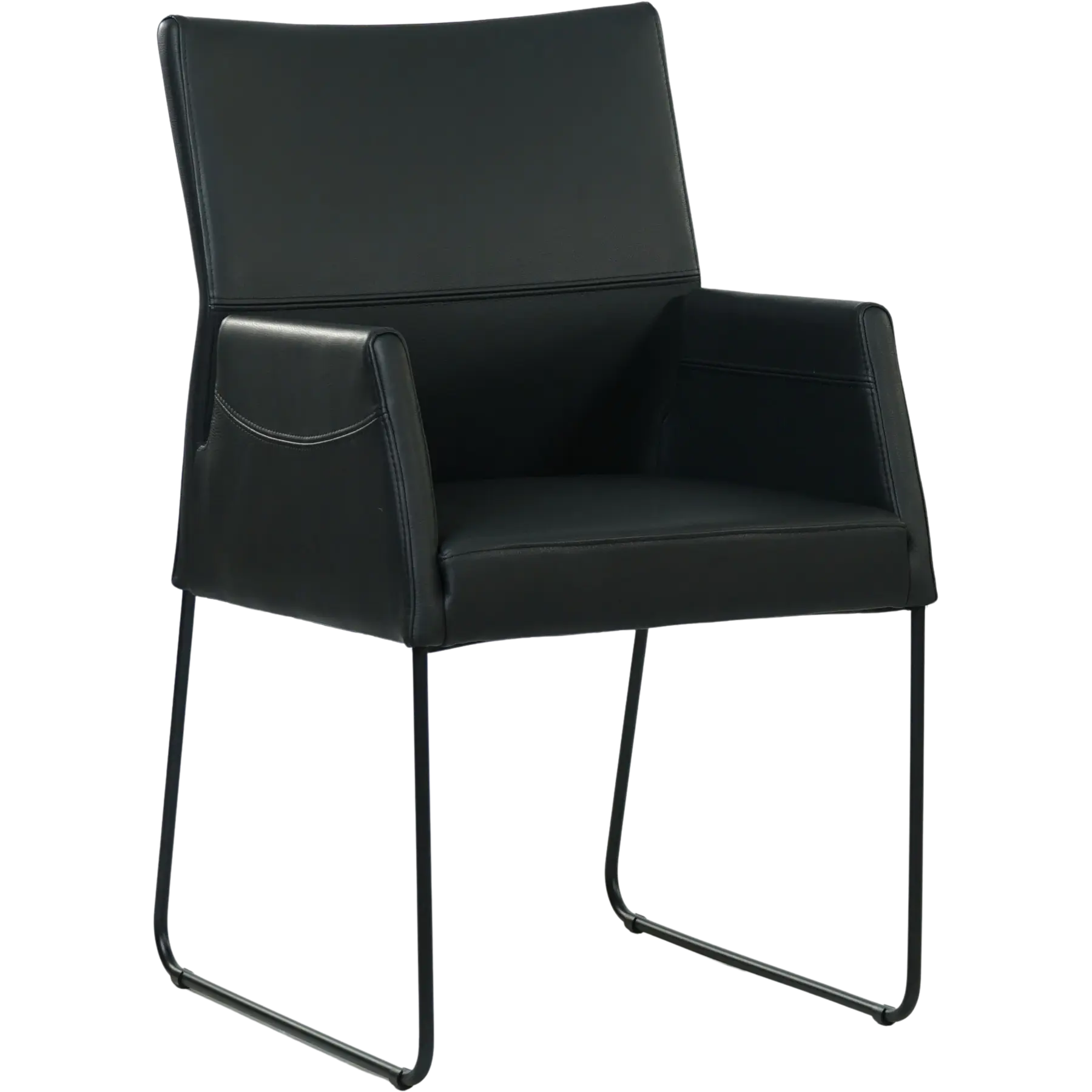 afbeelding van Set van 4 zwart leren eetkamerstoelen Els - met armleuning