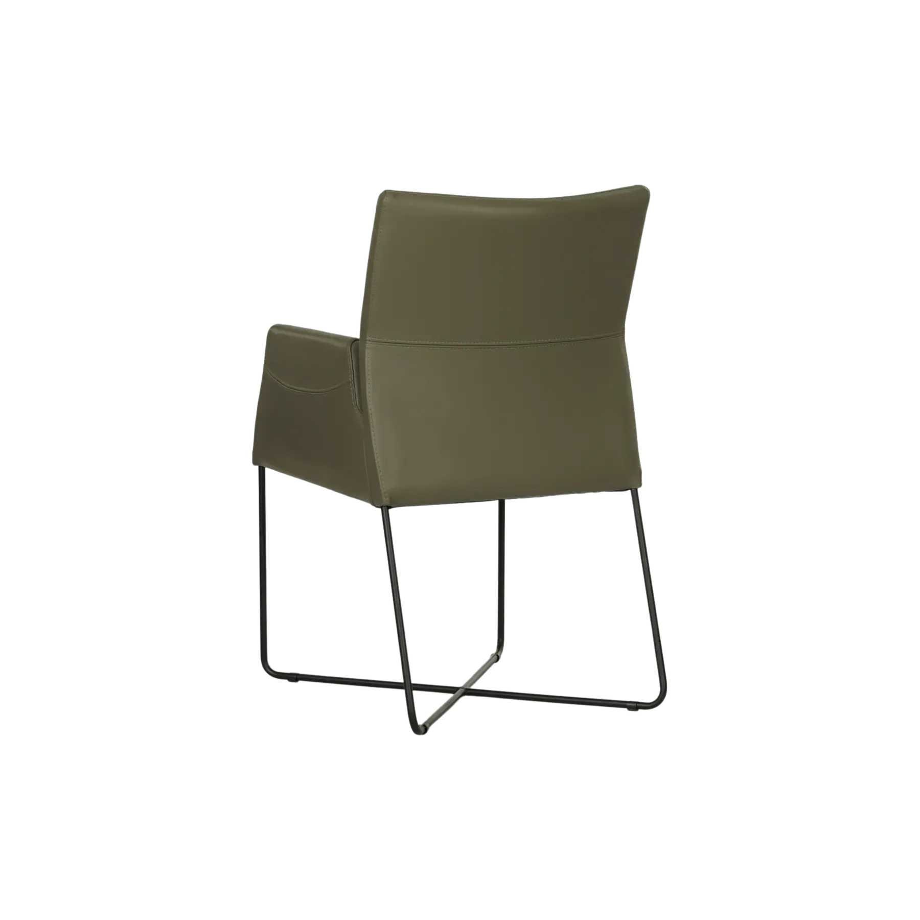 afbeelding van Set van 4 olijf kleur leren eetkamerstoelen Emma - met armleuning