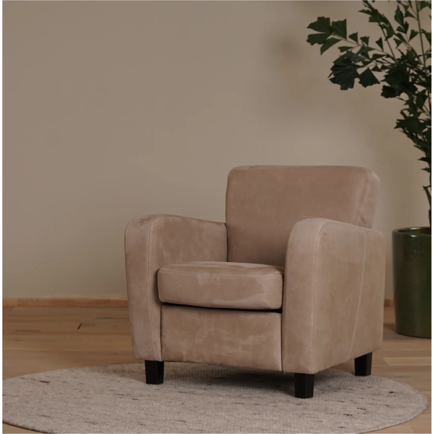 afbeelding van Leren fauteuil Believe - Kenia Leer Taupe - Hout zwart