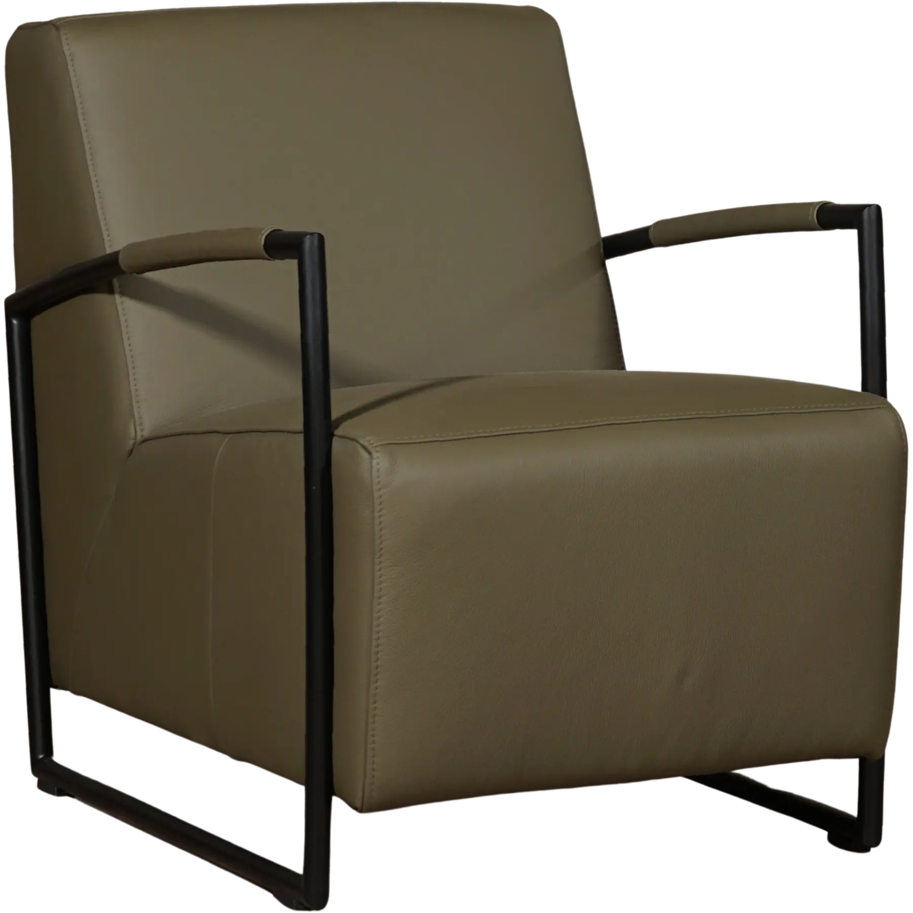 afbeelding van Groene leren industriële fauteuil Creative - Toledo leer Olive - Frame zwart