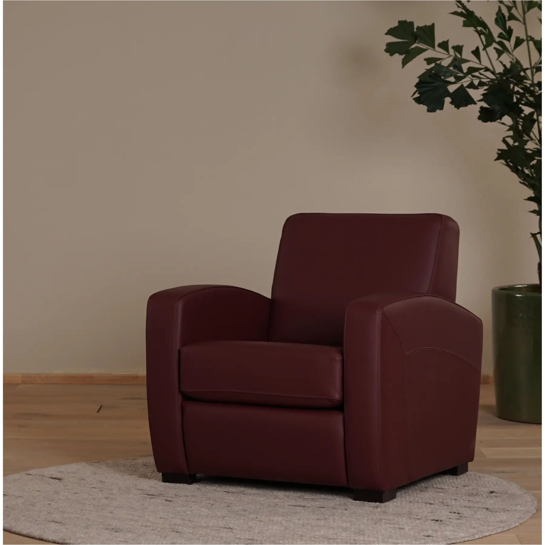 afbeelding van Leren fauteuil Kindly - Toledo Leer Bordeaux - Hout bruin
