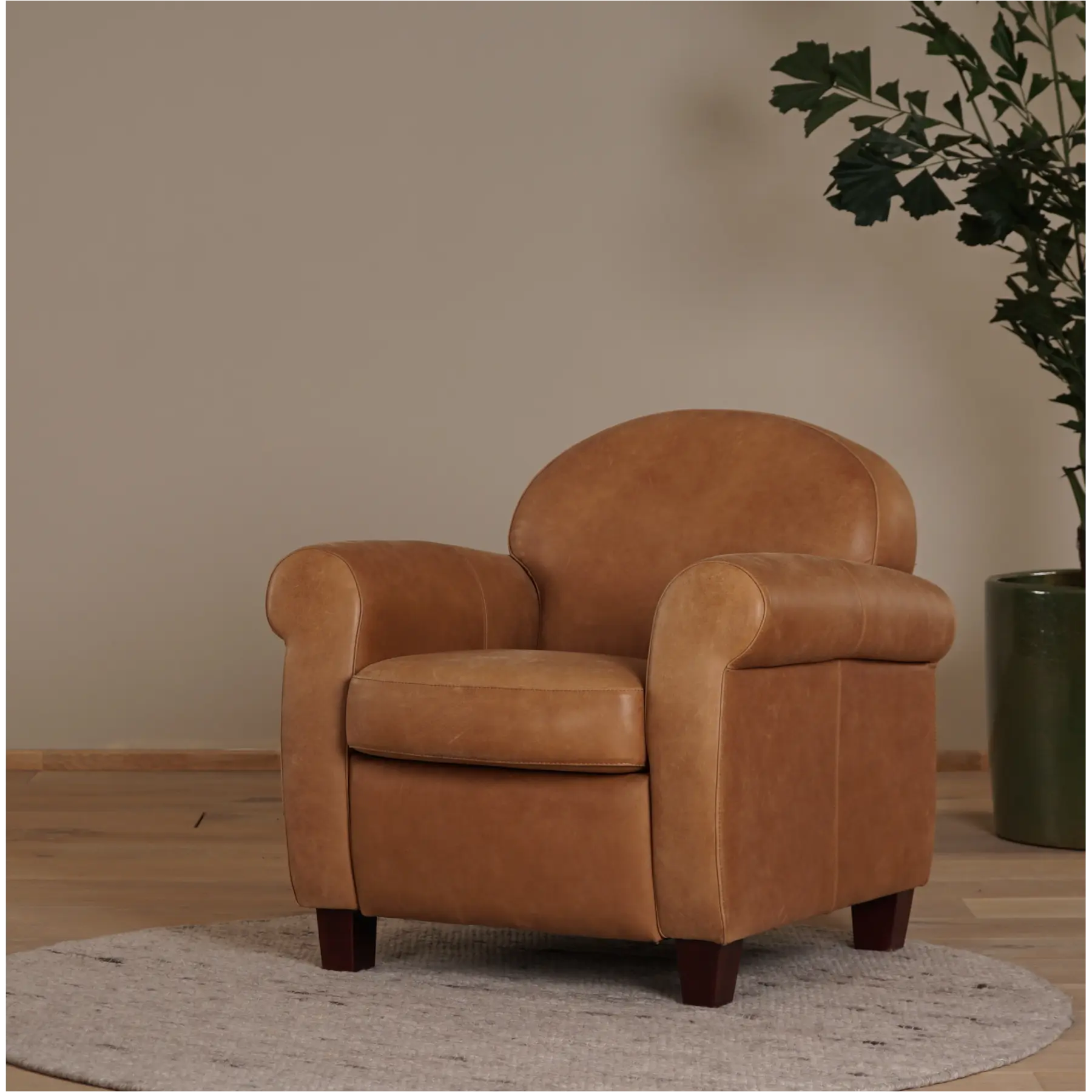 afbeelding van Leren fauteuil Roommate - Vintage Leer Cognac - Hout bruin