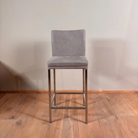 afbeelding van Leren barkruk Break laag, Vintage Lightgrey, poten staal vierkant RVS - Outlet