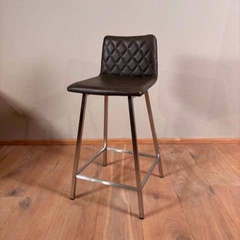 afbeelding van Leren barkruk Catch laag, Granada Ash, poten staal vierkant RVS - Outlet