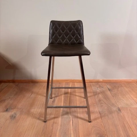 afbeelding van Leren barkruk Catch laag, Granada Ash, poten staal vierkant RVS - Outlet