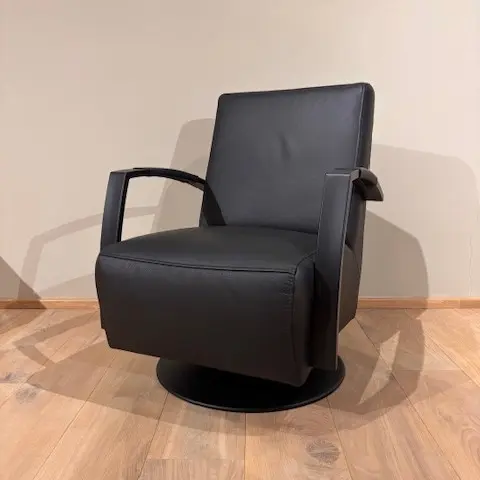 afbeelding van Leren draaifauteuil Mood, Toledo Nero (zwart), schotelvoet zwart - Outlet