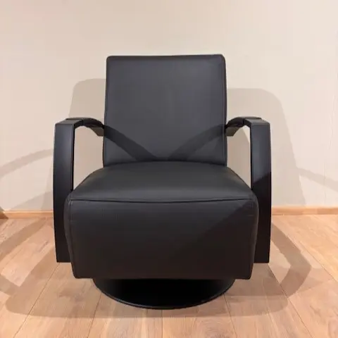afbeelding van Leren draaifauteuil Mood, Toledo Nero (zwart), schotelvoet zwart - Outlet