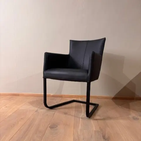 afbeelding van Leren eetkamerstoel Star - Rancho leer Nero