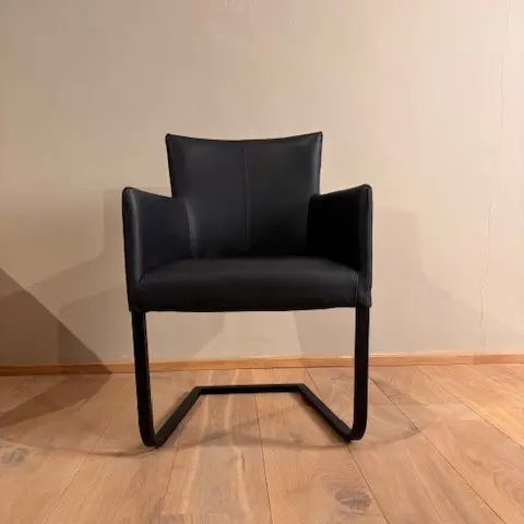 afbeelding van Leren eetkamerstoel Star - Rancho leer Nero