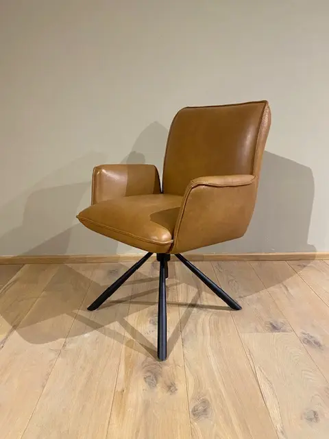 afbeelding van Leren draaibare eetkamerstoel Elite - Granada Sahara