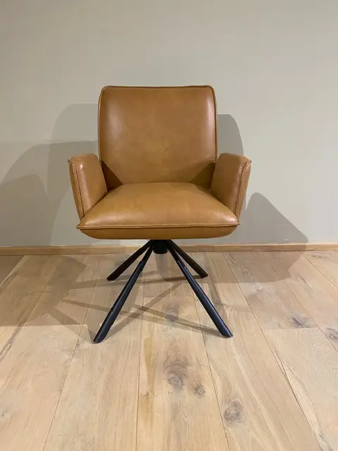 afbeelding van Leren draaibare eetkamerstoel Elite - Granada Sahara