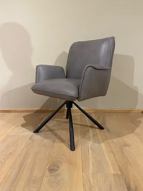 afbeelding van Leren draaibare eetkamerstoel Elite - Granada Steel