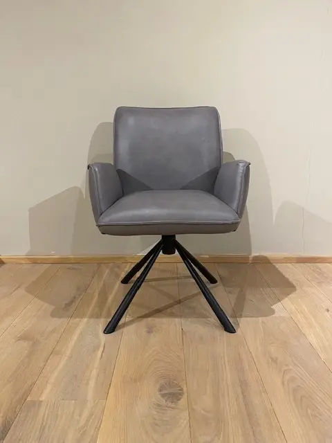 afbeelding van Leren draaibare eetkamerstoel Elite - Granada Steel