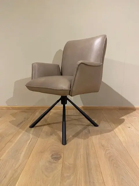 afbeelding van Leren draaibare eetkamerstoel Elite - Granada Taupe