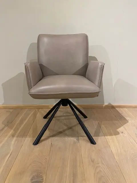 afbeelding van Leren draaibare eetkamerstoel Elite - Granada Taupe