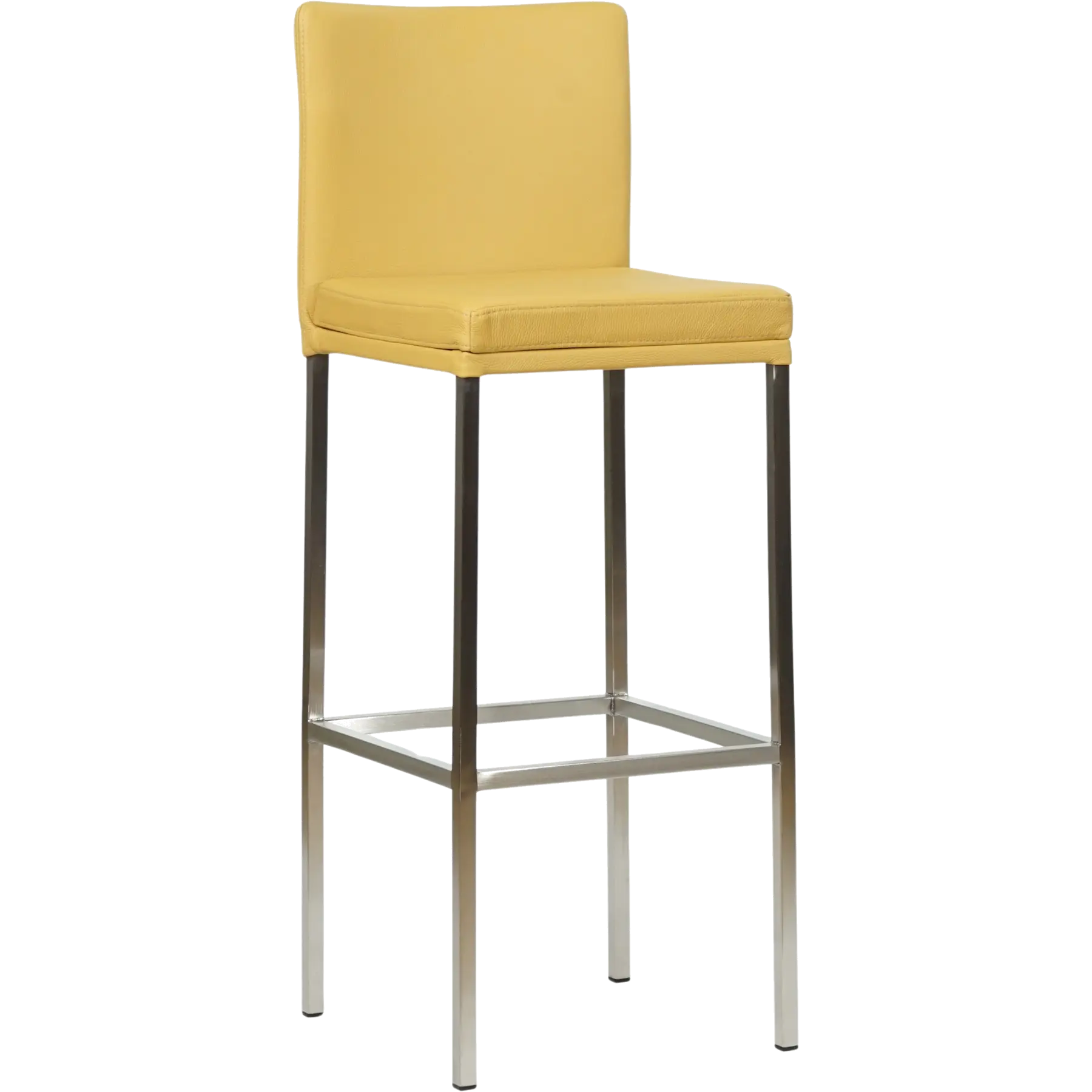 afbeelding van Leren barkruk Break hoog - Toledo Lemon - Poten staal vierkant RVS - set van 2