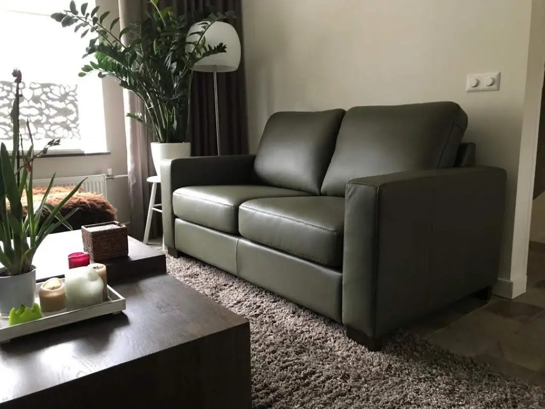 afbeelding van Leren 2.5-zits bank met houten poten - groen leer