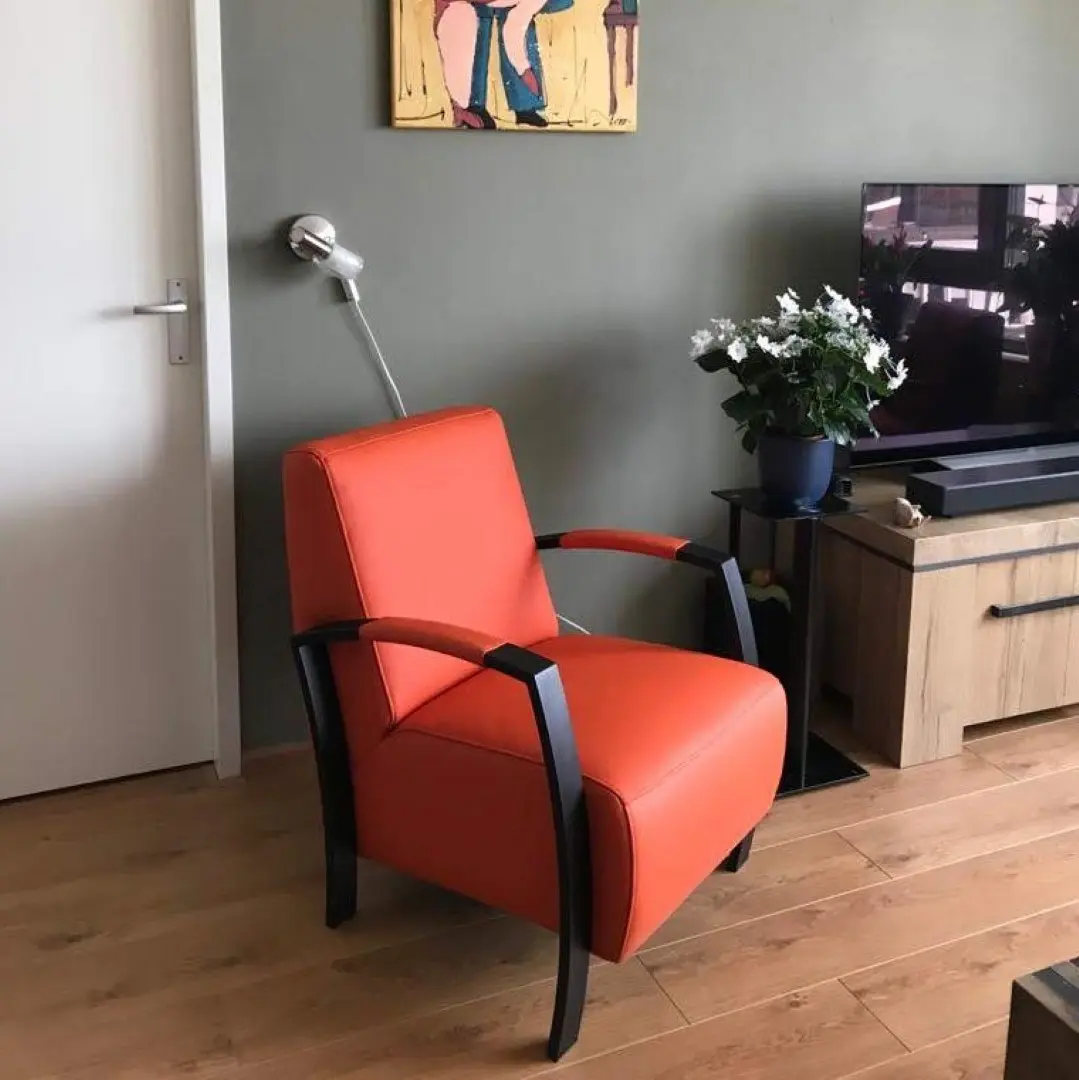 afbeelding van Fauteuil met stalen frame - oranje leer