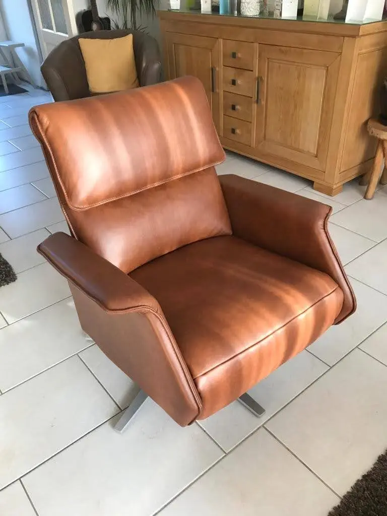 afbeelding van Leren relaxfauteuil - bruin leer