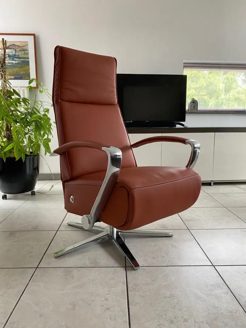 afbeelding van Relaxfauteuil met stalen frame - bruin leer