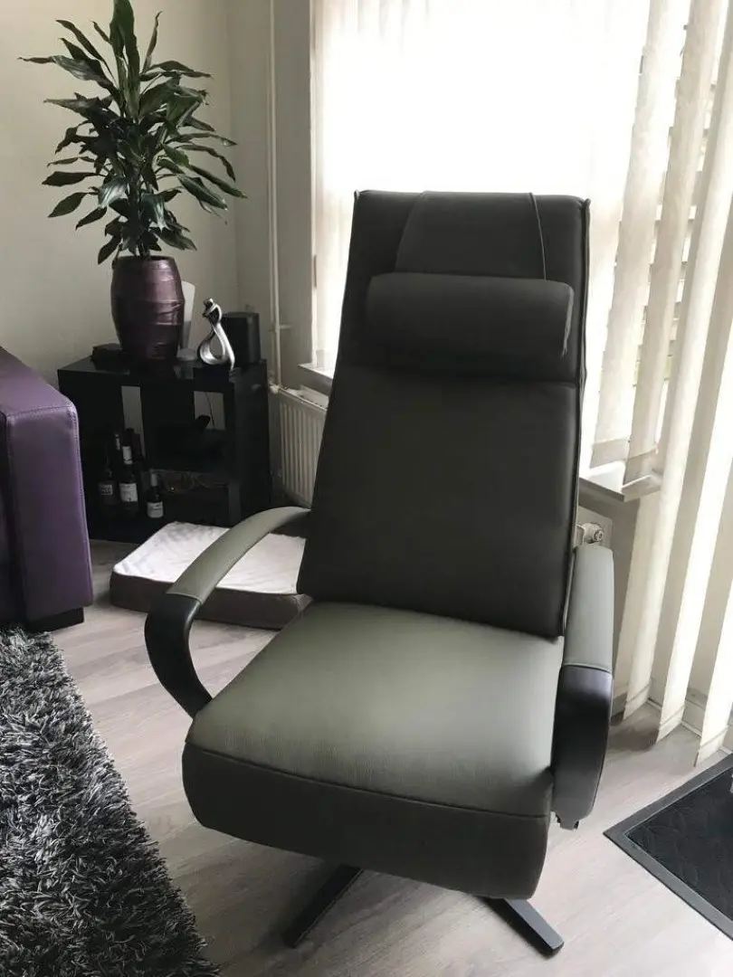 afbeelding van Leren relaxfauteuil met stalen frame - met extra nekkussen - groen leer
