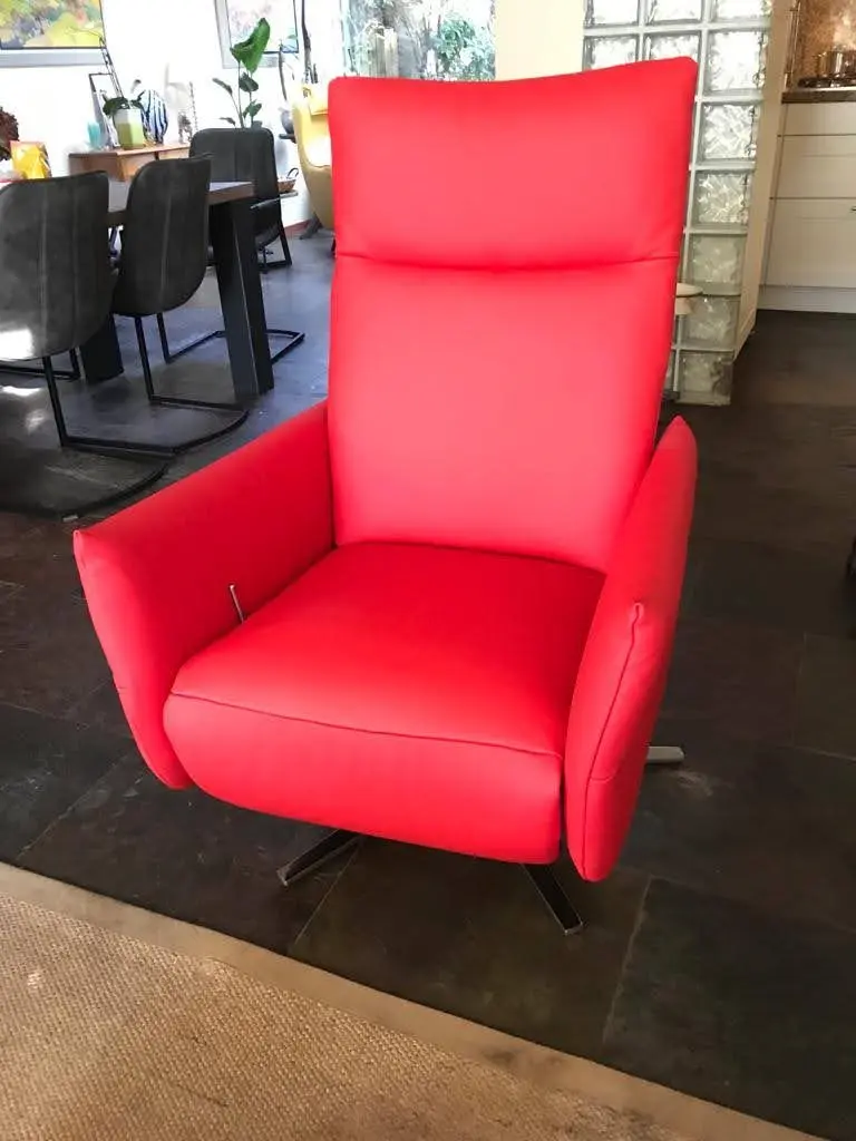 afbeelding van Leren relaxfauteuil - rood leer