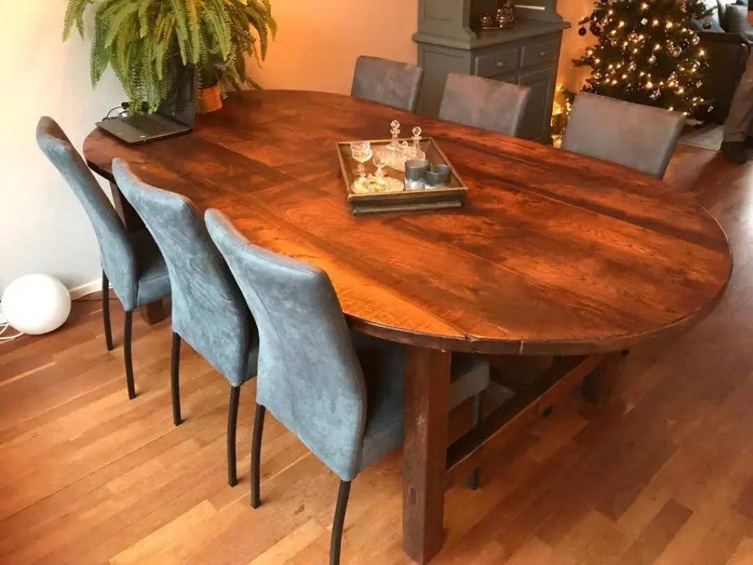 afbeelding van Set van 6 blauwe leren eetkamerstoelen - blauw leer