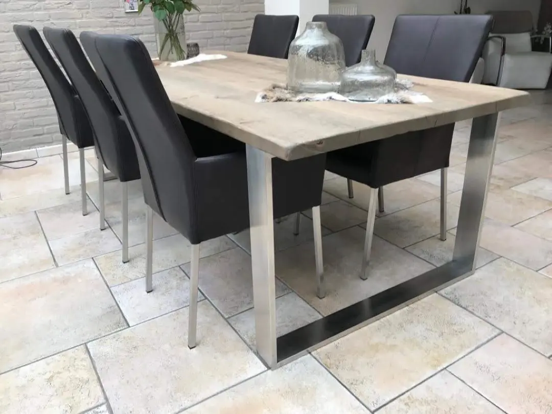 afbeelding van Set van 6 bruine leren eetkamerstoelen - bruin leer