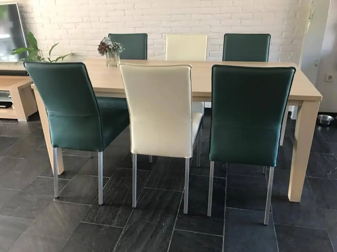 afbeelding van Set van 6 leren eetkamerstoelen - color mix