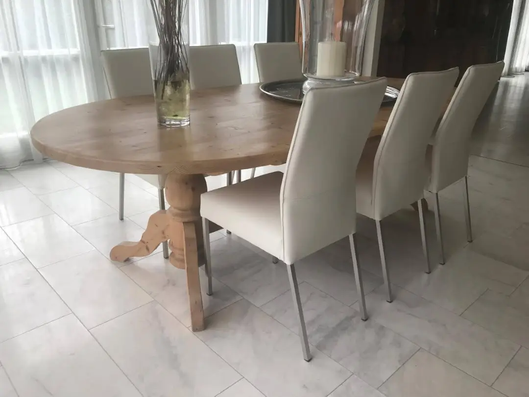 afbeelding van Set van 6 witte leren eetkamerstoelen - wit leer