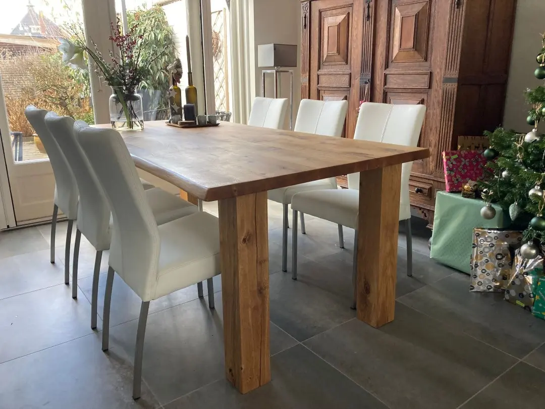 afbeelding van Set van 6 leren eetkamerstoelen - wit leer