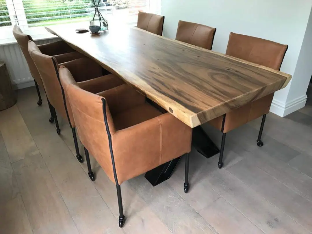 afbeelding van Set van 6 cognac leren kuip eethoekstoelen