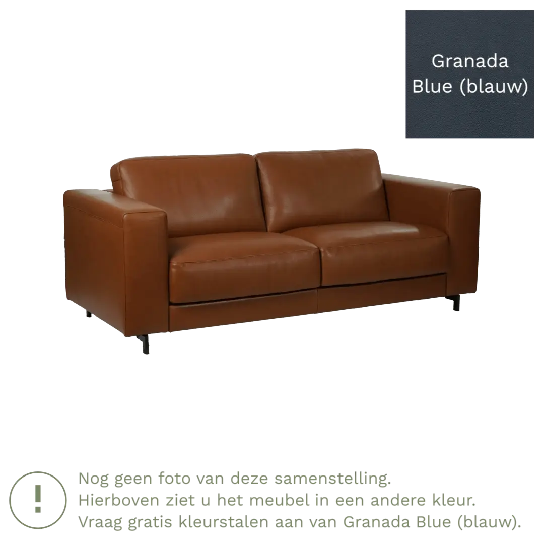 afbeelding van Leren bank Clear - 2,5 zits - Granada Blue (blauw) - Poten staal zwart